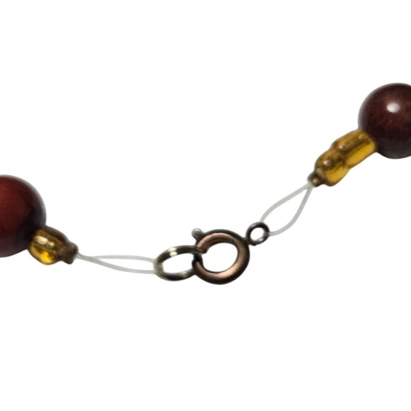 Retro Glass Beaded Necklace Amber Black Brown Square Pendant Boho Jewelry Women - Picture 4 of 6